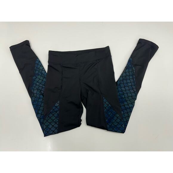 Fun Fun Childrens Girls Leggings Size Youth XL Black Mermaid Scale Mesh Pants - Picture 1 of 11